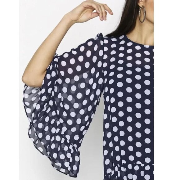 MICHAEL MICHAEL KORS Ruffled Polka Dot Georgette Bell Sleeve Top - Picture 7 of 10